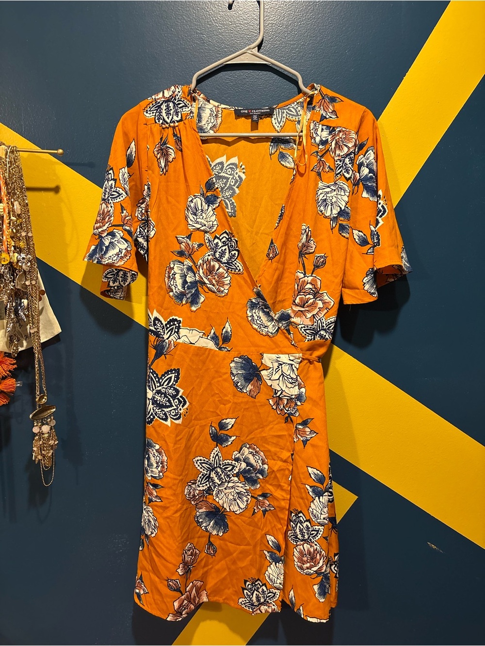 One Clothing Goldenrod Floral Print Mini Wrap Dress NWOT